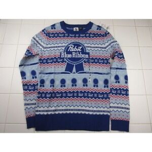 Pabst Blue Ribbon Beer Men's Size Small Ugly Christmas Knit Sweater Holiday